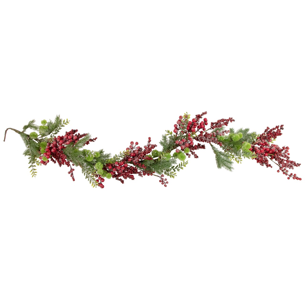 Northlight Frosted Red Berry, Burrs and Pine Artificial Christmas Garland - 5' x 8" - Unlit
